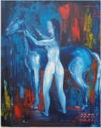 Frau und Pferd, 100x80 cm 