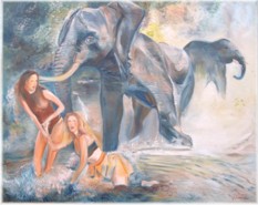 Frauen und Elefanten, 80x100 cm 