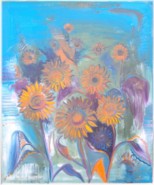 16 - Sonnenblumen auf Blau und Weiß, 60 x 50 